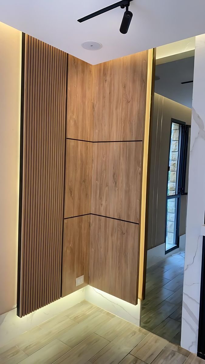 Oak-panelled corner with concealed light
