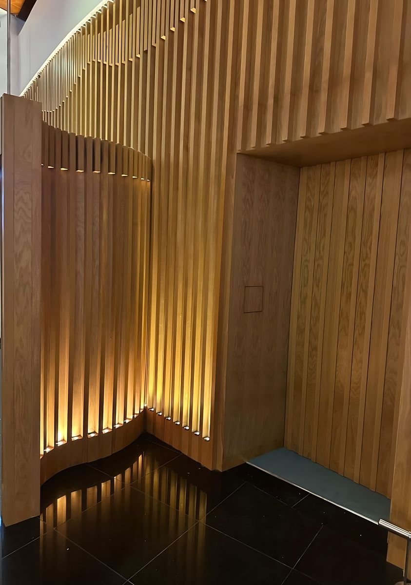 Oak slat wave around a doorway