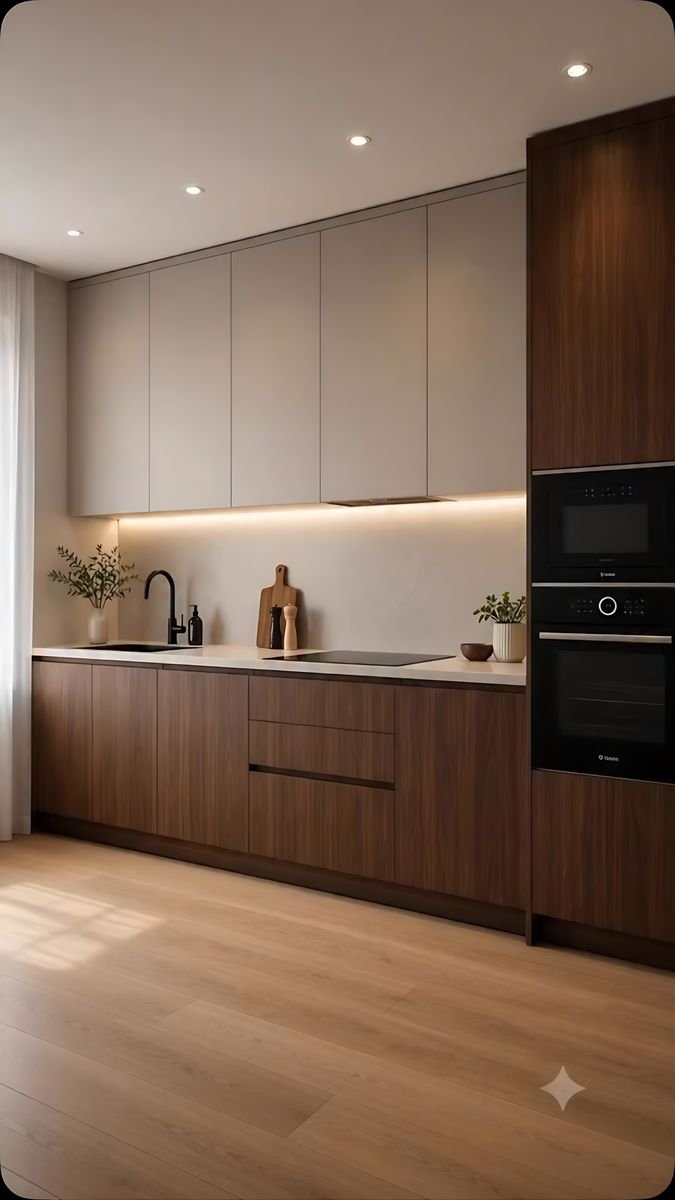 3D design: walnut and white kitchen