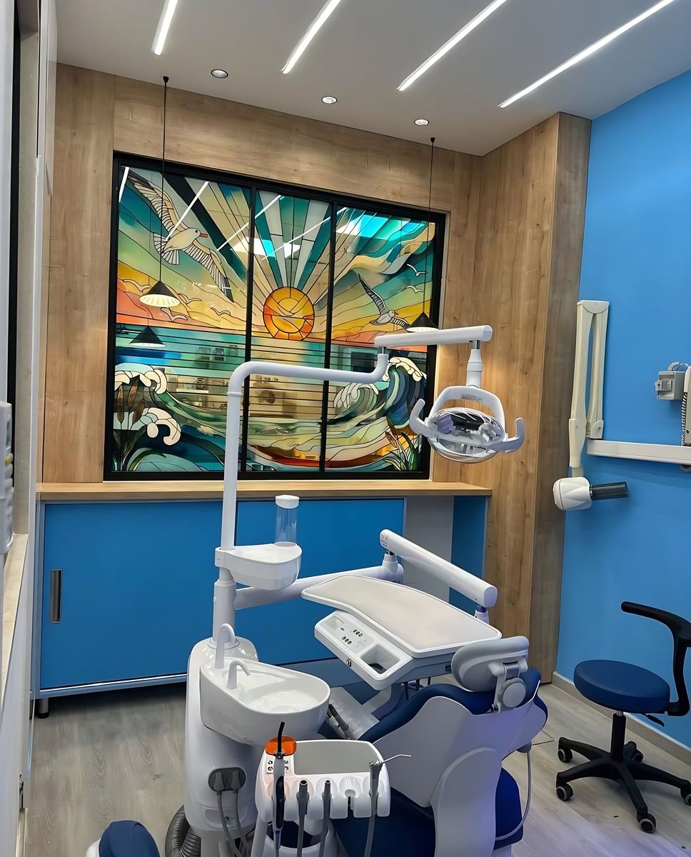 Dental clinic with stained-glass artwork