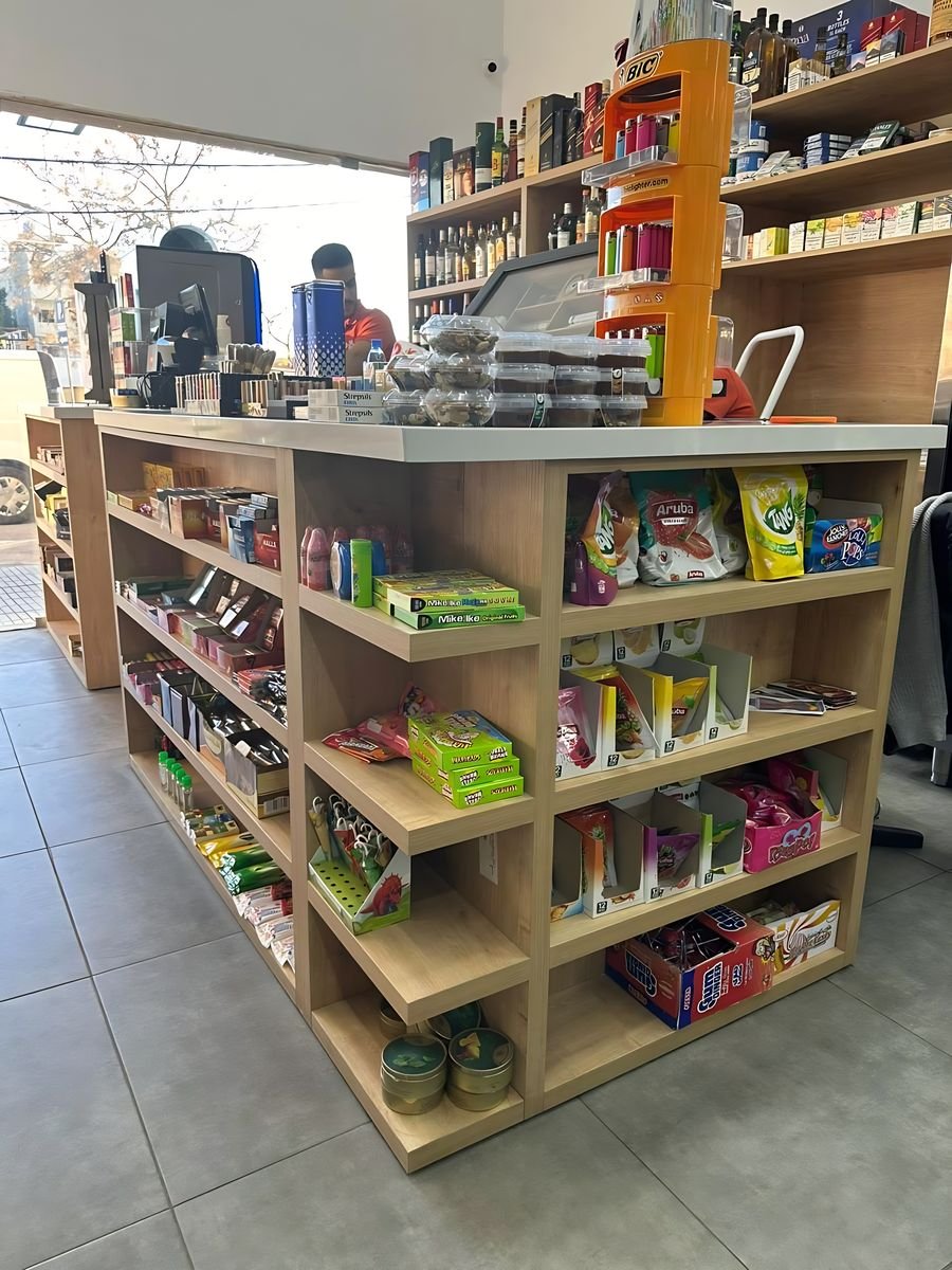 Retail shelving in oak