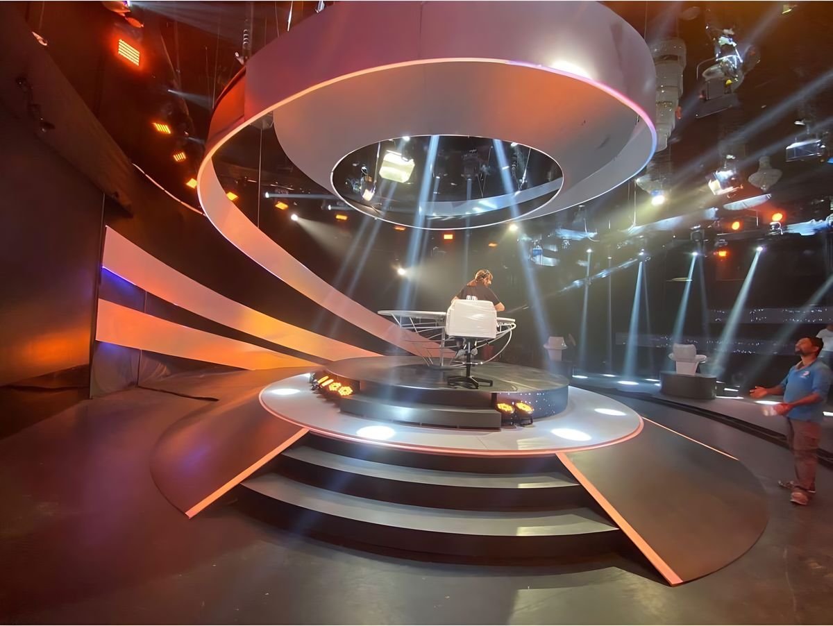 Television studio set, stepped platform